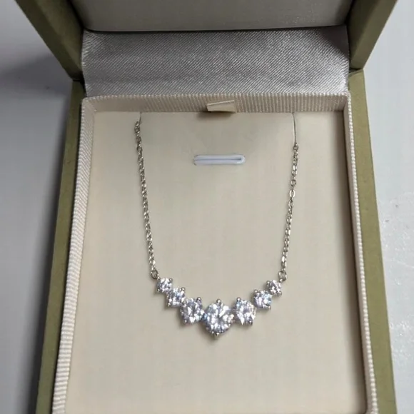 2.8CT Moissanite Curve Necklace D Color VVS Sterling Silver Seven Stone Pendant